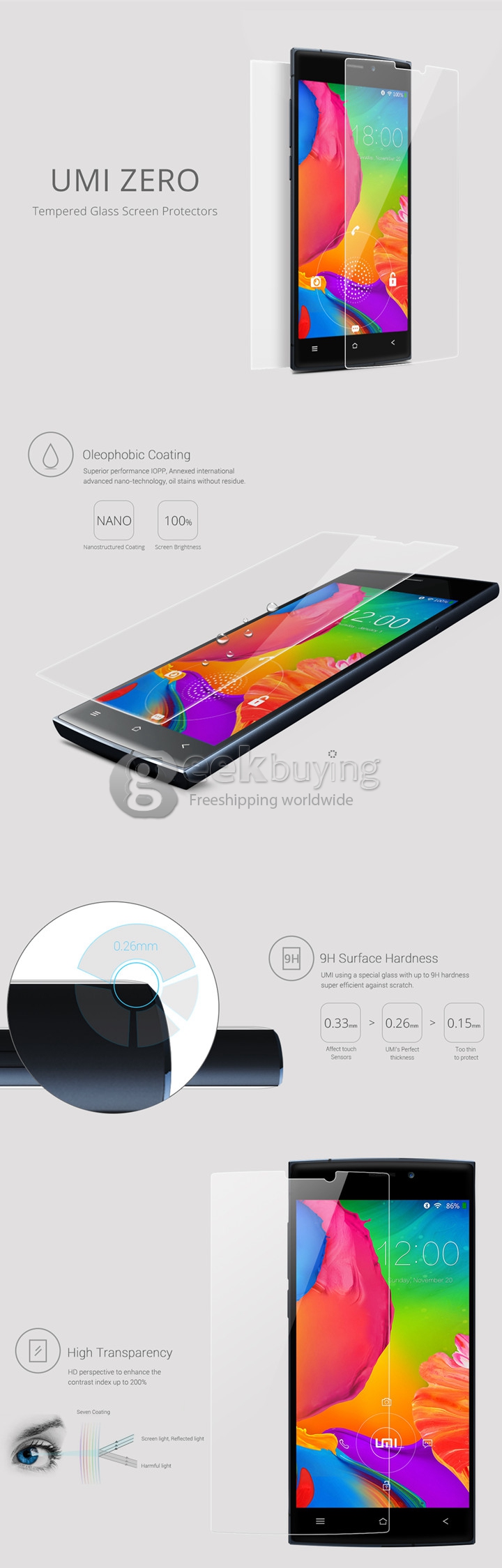 New Premium Tempered Glass Film Screen Protector for UMI ZERO