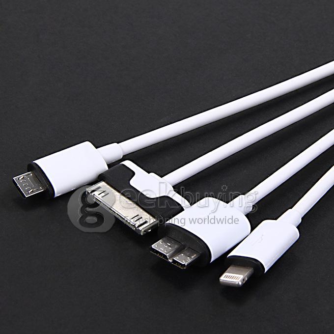 4 in 1 USB / 8 Pin / 32 Pin Data Charging Cable for Apple iPhone 4 4S 6 Plus 5S 5 iPad 2 3 Samsung S5 Note 3 2 - White