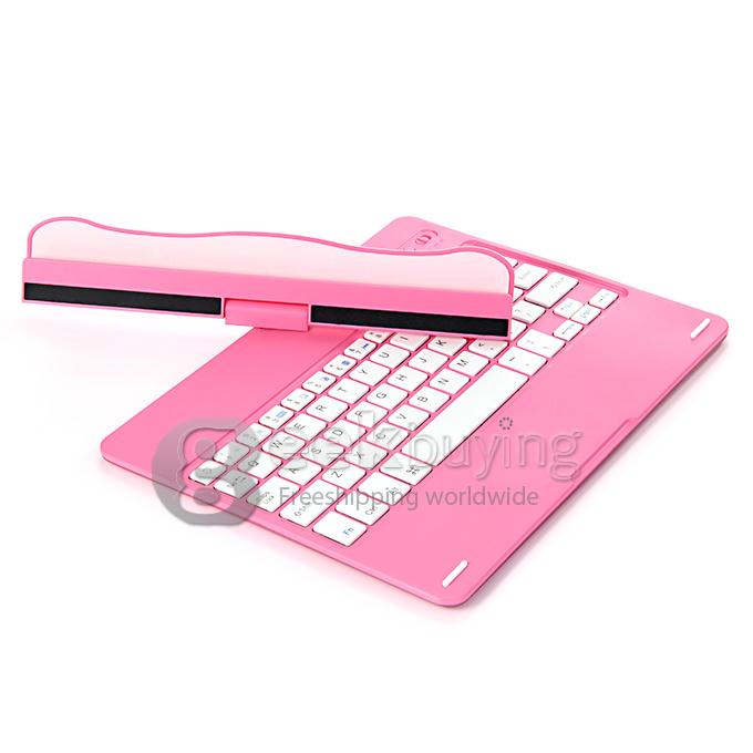 Portable Keyboard for iPad Air Bluetooth Keyboard 360 Degrees Rotating 180 Degrees Flip - Pink