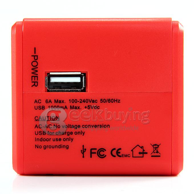 Universal Global Travel AC UK / EU / US / AU Plug Power Adapter Conversion Socket General with USB Port - Red