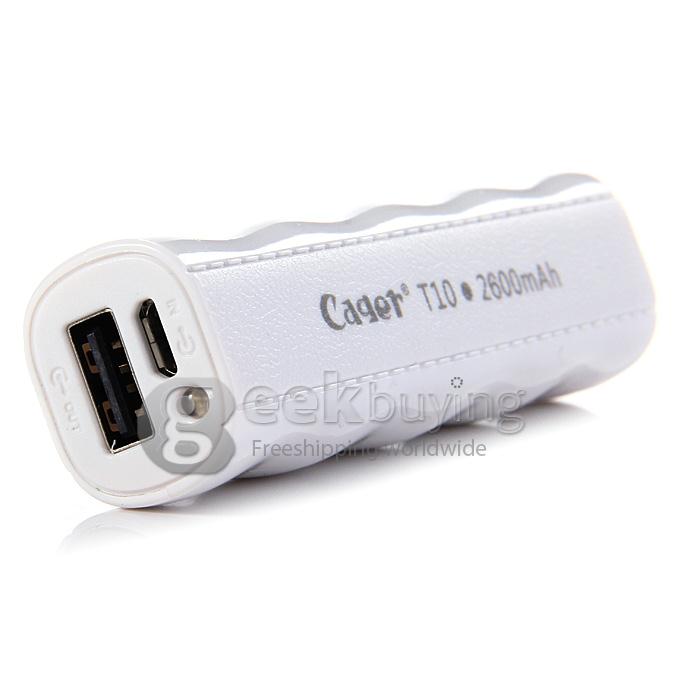 Mini Cager® T10 5V 1A 2600mAh Power Bank External Battery for Smartphone Tablet - White