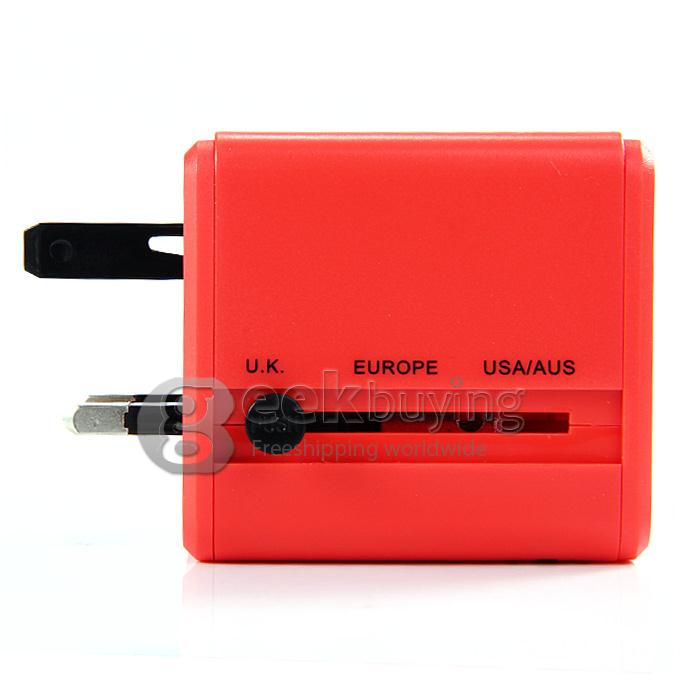 Universal Global Travel AC UK / EU / US / AU Plug Power Adapter Conversion Socket General with USB Port - Red