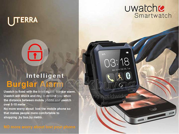U Watch U Terra IP68 Waterproof Dustproof Shockproof Bluetooth Smart Wrist Watch Pedometer Compass for iOS iPhone Android - Black