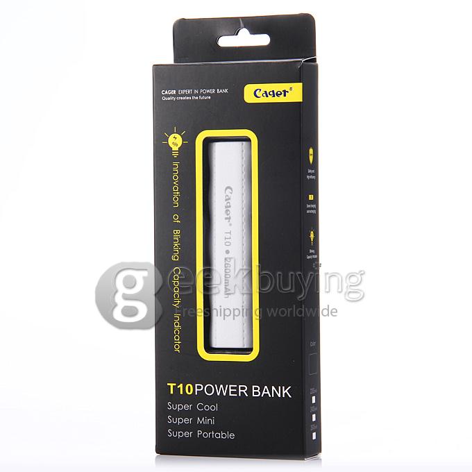Mini Cager® T10 5V 1A 2600mAh Power Bank External Battery for Smartphone Tablet - White