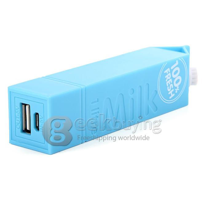 Portable Milk Box Style 2600mAh External Power Bank Battery Charger for Smartphone - Blue