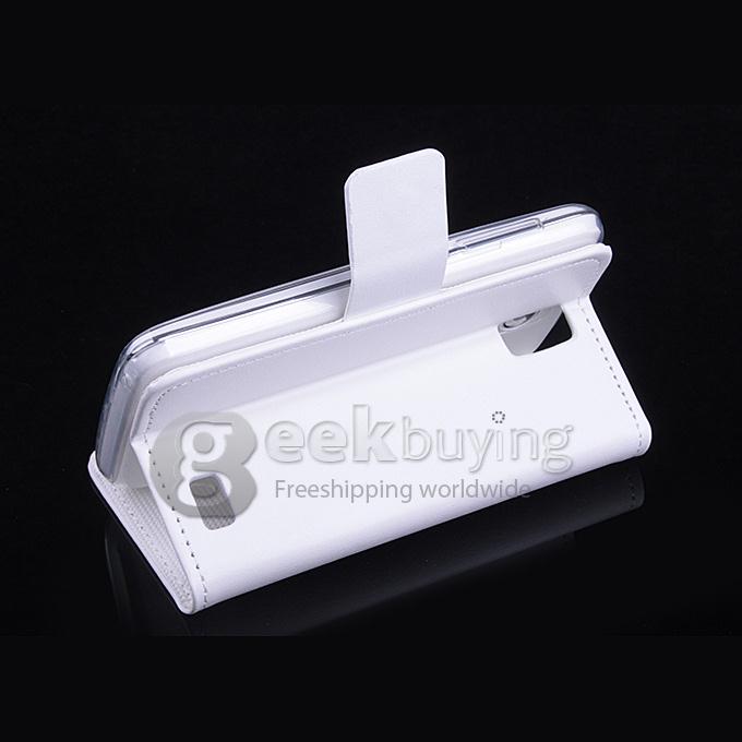 Protective Hard Cover Flip Stand Leather Case for Lenovo A328 -White