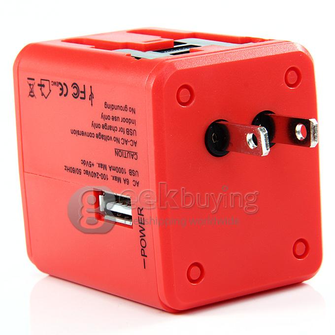 Universal Global Travel AC UK / EU / US / AU Plug Power Adapter Conversion Socket General with USB Port - Red