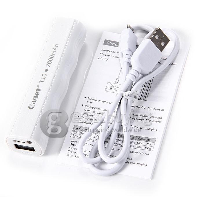 Mini Cager® T10 5V 1A 2600mAh Power Bank External Battery for Smartphone Tablet - White