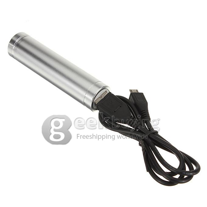 Portable Mini Cylinder 1300mAh USB Power Bank External Battery Pack - Silver