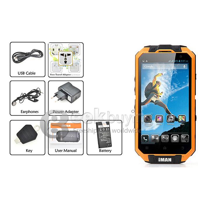 iMAN i3 IP68 Waterproof Rugged Phone MTK6589T Quad Core 1.5GHz 4.3inch Android 4.2 1GB+16GB Walkietalkie 13.0MP - Orange