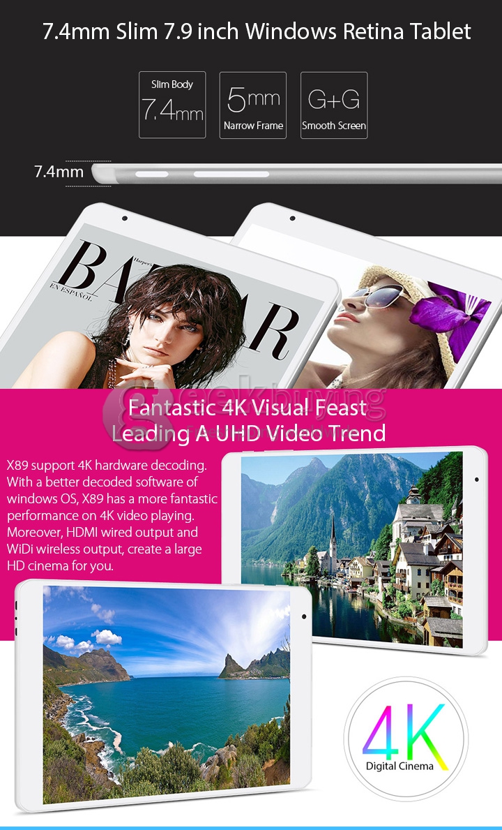 Teclast X89 Dual OS Android 4.4 & Windows 8.1 Tablet PC 2GB/32GB Intel Z3735F Quad Core 1.83GHz 7.9 Inch 2048*1536 IPS Retina Bluetooth HDMI OTG WiFi - White+Silver