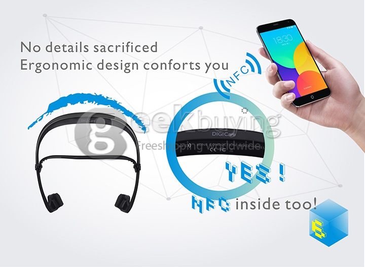 Digicare DO Bone Conduction Headphone Ear Hook Wireless Bluetooth Earphone with NFC and Speaker Connection Call Function - Black