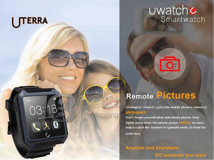 U Watch U Terra IP68 Waterproof Dustproof Shockproof Bluetooth Smart Wrist Watch Pedometer Compass for iOS iPhone Android - Black