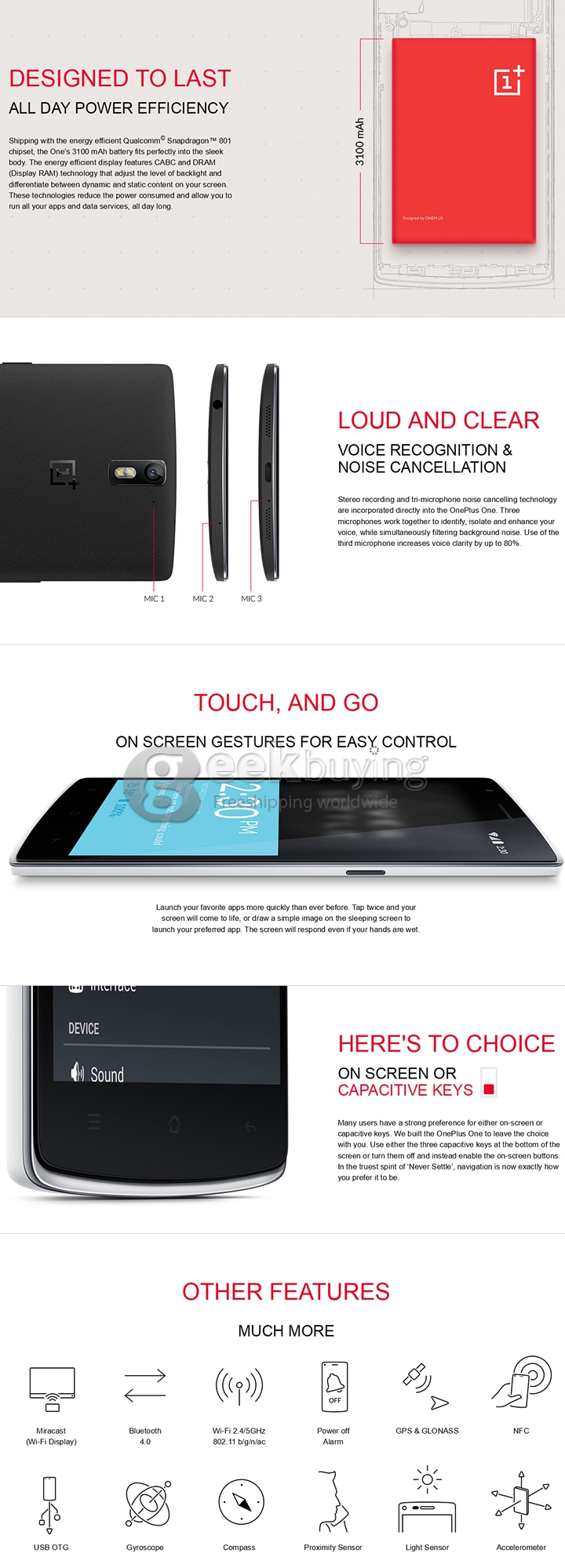 [Spain Stock] ONEPLUS ONE 5.5Inch LTPS Screen CyanogenMod 11.0 OS 3GB 64GB 4G FDD-LTE Smartphone Qualcomm Snapdragon 801(8974AC) Krait 400 Quad Core 2.5GHz 13.0MP OTG NFC - Black