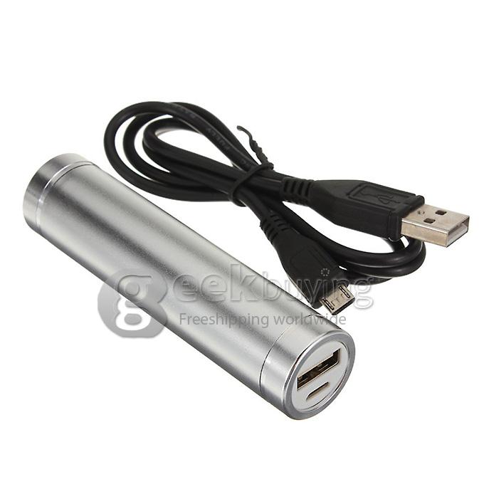 Portable Mini Cylinder 1300mAh USB Power Bank External Battery Pack - Silver