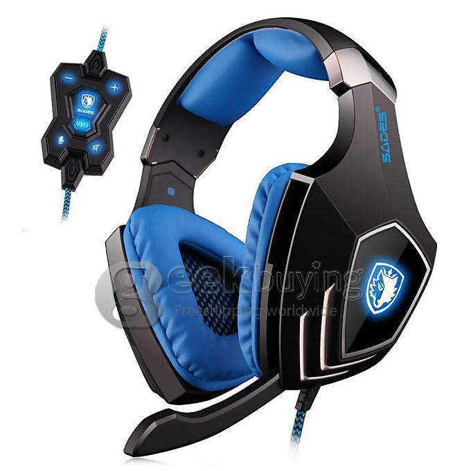 SADES A60 USB Wired 7.1 Surround Sound Gaming Stereo Headset Headphone with MIC for PC Laptop Notebook - Blue + Black