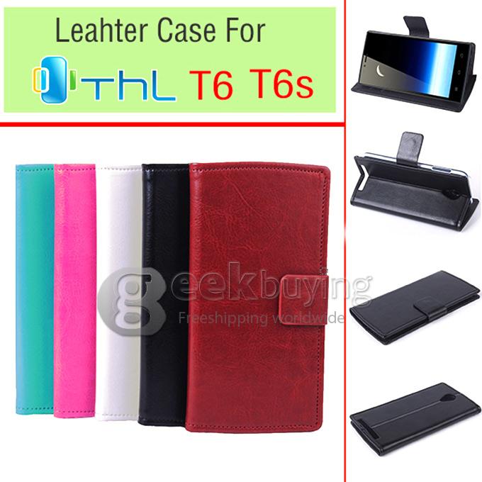 Protective Hard Cover Flip Stand Leather Case for THL T6s -Brown