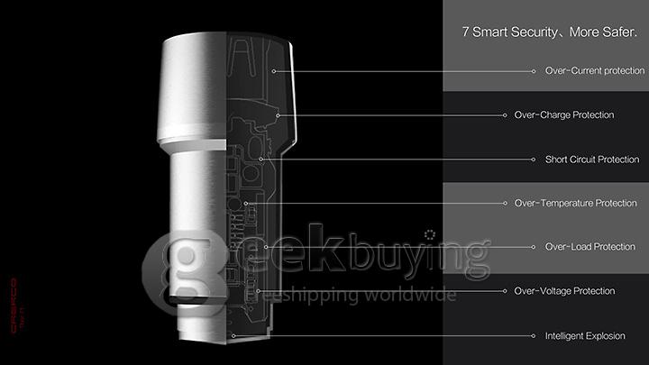 CRERCO Thor T1 Alloy Stainless Steel Non-Contact 4.8A Dual-USB Smart Car Charger w/ Emergency Hammer