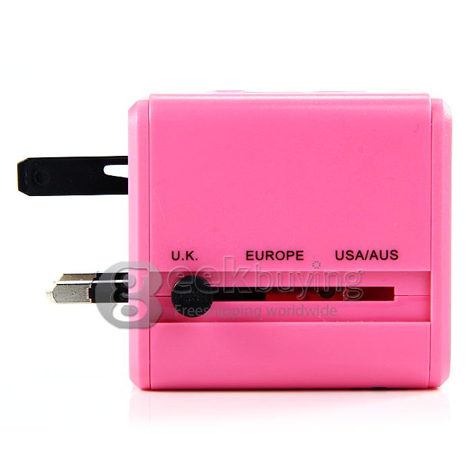 Universal Global Travel AC UK / EU / US / AU Plug Power Adapter Conversion Socket General with USB Port - Pink