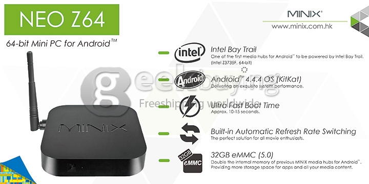 [Spain Stock] MINIX NEO Z64 Z64A Android TV Box Mini PC Intel Z3735F Quad Core 2G RAM 32G eMMC ROM XBMC KODI Bluetooth - Black