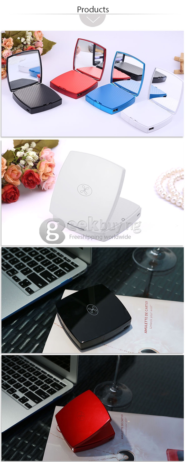 Vorson Mirror 6000mAh Power Bank External Li-polymer Battery 2.1A for iPhone iPad Smartphone Tablet - White