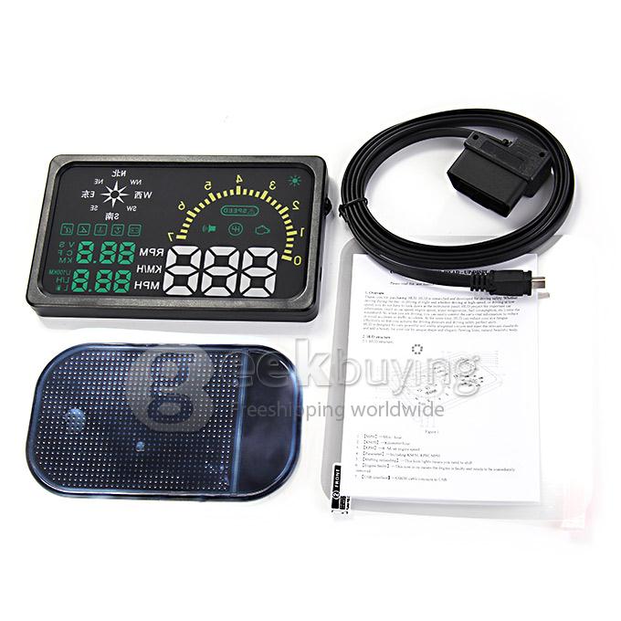 i6 6inch LED HUD Head Up Display OBDII Over Speed Warning Tire Indicator With Compass