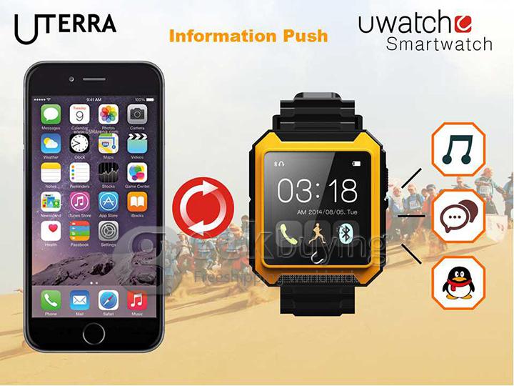 U Watch U Terra IP68 Waterproof Dustproof Shockproof Bluetooth Smart Wrist Watch Pedometer Compass for iOS iPhone Android - Black