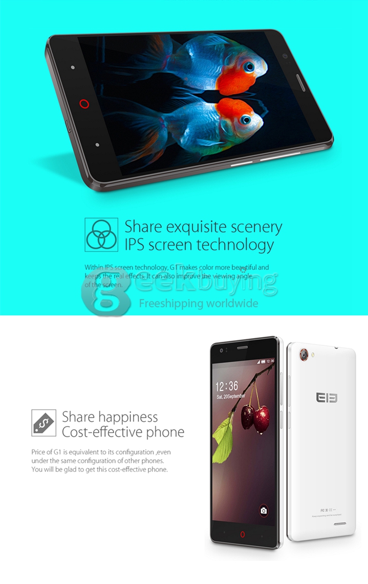 Elephone G1 4.5 inch Android Phone FWVGA IPS MTK6582M Quad Core Android 4.4 Smartphone 4GB ROM 5MP GPS WIFI - White