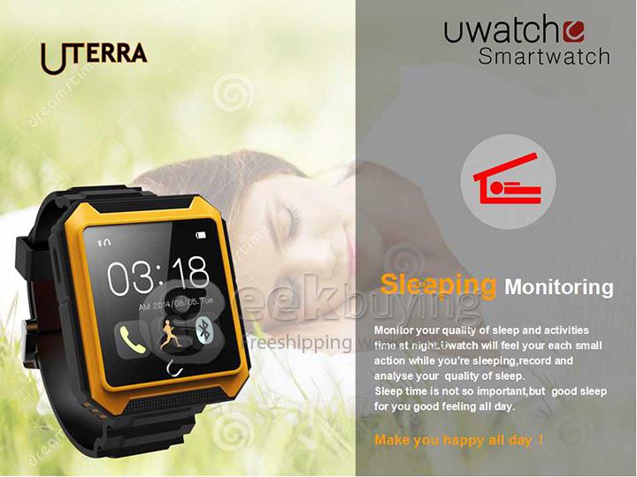 U Watch U Terra IP68 Waterproof Dustproof Shockproof Bluetooth Smart Wrist Watch Pedometer Compass for iOS iPhone Android - Gold