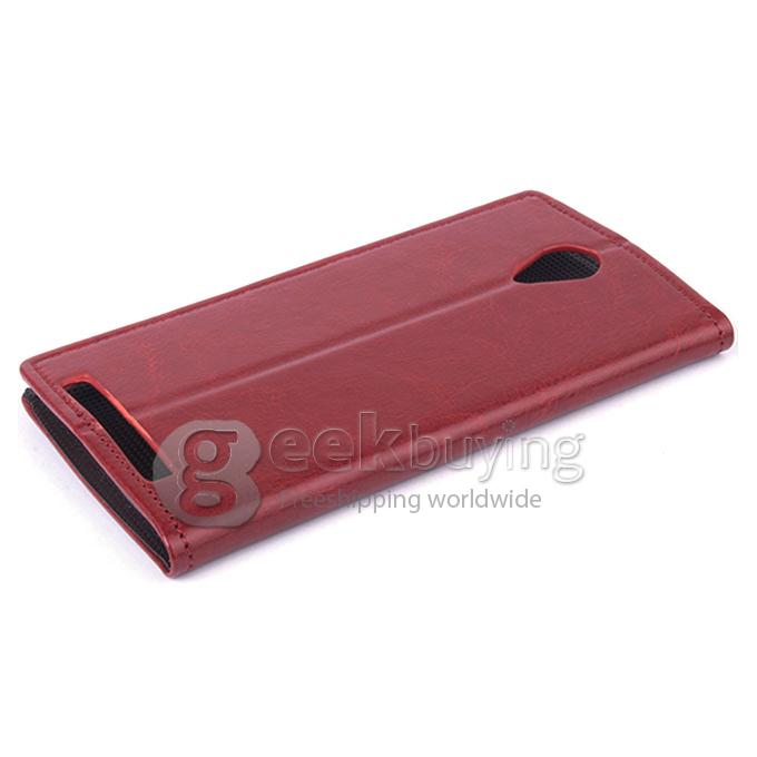 Protective Hard Cover Flip Stand Leather Case for THL T6s -Brown