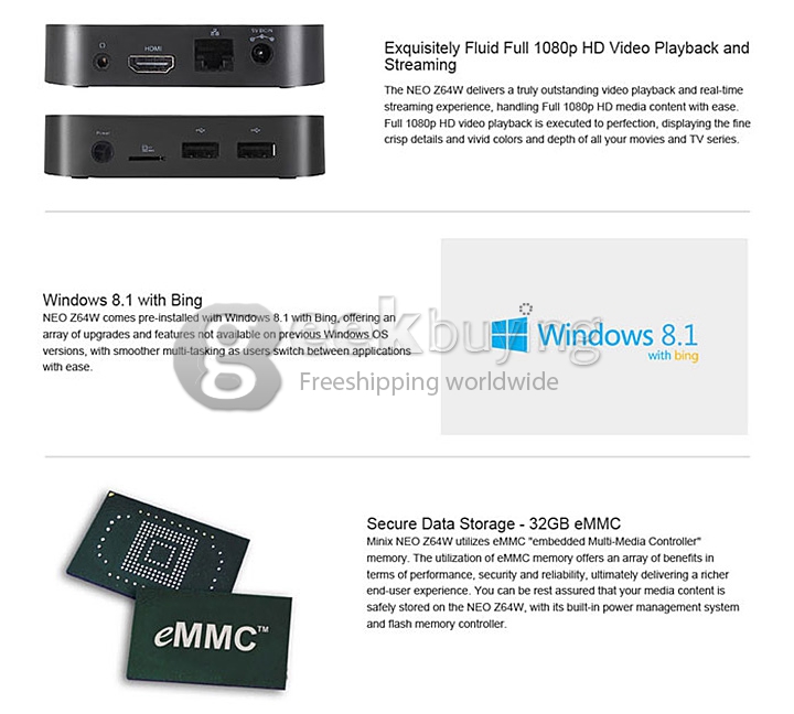 MINIX NEO Z64 Z64W Windows TV Box Mini PC Z3735F 64bit Windows 8.1