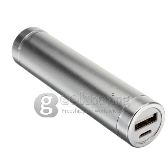 Portable Mini Cylinder 1300mAh USB Power Bank External Battery Pack - Silver