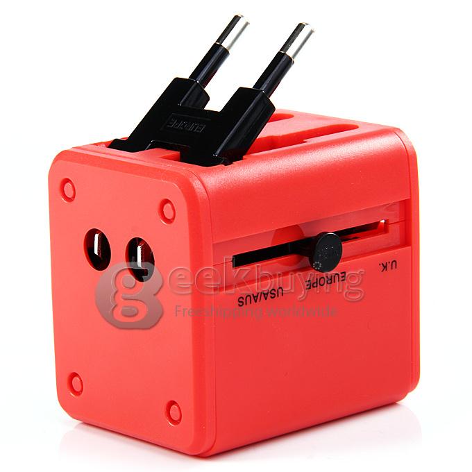Universal Global Travel AC UK / EU / US / AU Plug Power Adapter Conversion Socket General with USB Port - Red