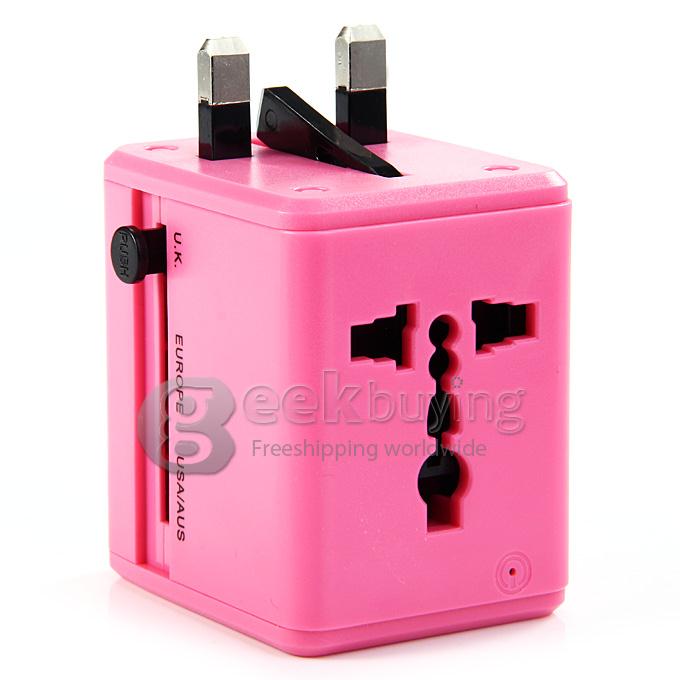 Universal Global Travel AC UK / EU / US / AU Plug Power Adapter Conversion Socket General with USB Port - Pink