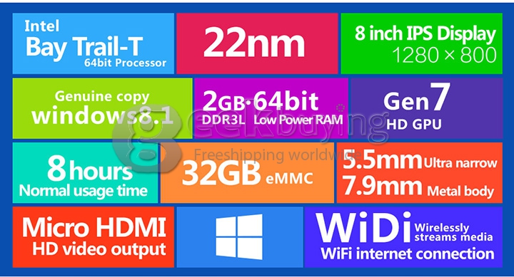 Teclast X80H Dual OS Android 4.4+Win 8.1 Tablet PC 2GB/32GB Intel Z3735F Quad Core 1.83GHz 8 Inch IPS 1280x800 HDMI WiFi Bluetooth - White + Gray