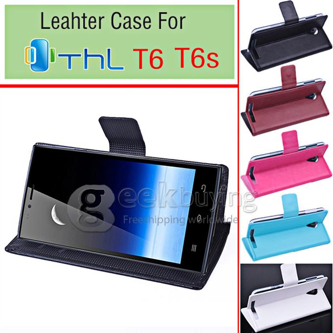 Protective Hard Cover Flip Stand Leather Case for THL T6s -Brown