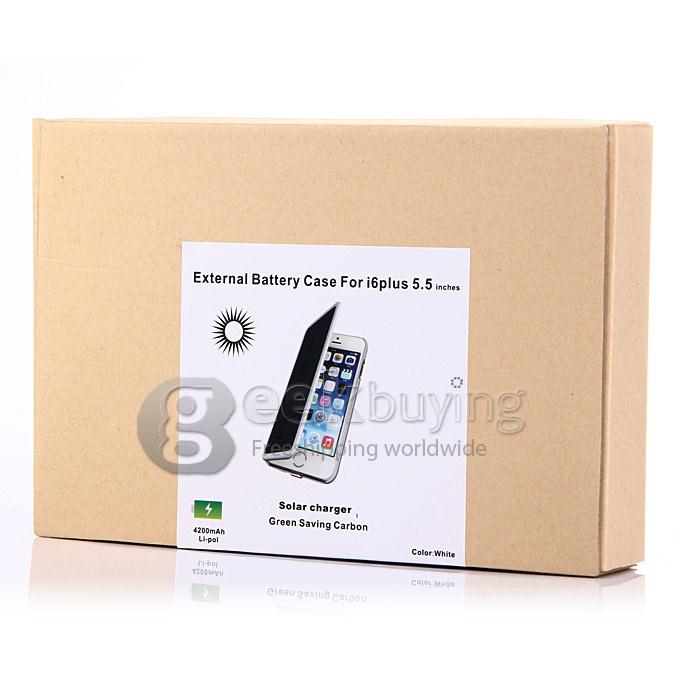 4200mAh Solar Charger External Backup Battery Case Power Bank for iPhone 6 Plus - White
