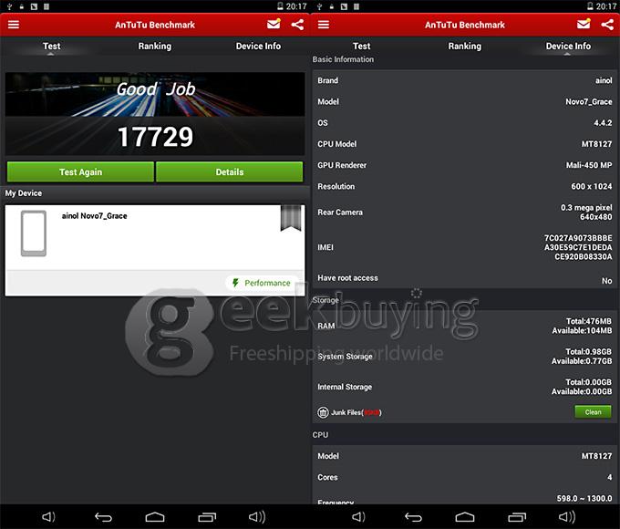 Ainol Novo 7 Grace 7 Inch Tablet PC Android 4.4 Quad Core 4GB ROM BT/GPS 1024x600 Capacitive Screen - White 