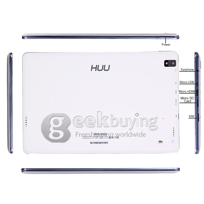 HUU H1088 10 Inch 3G Phone Call Tablet PC Android 4.4 OS Quad Core 1GB/16GB IPS Screen BT/GPS - White
