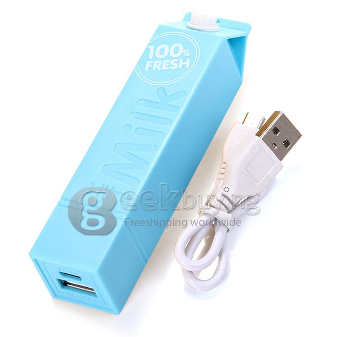 Portable Milk Box Style 2600mAh External Power Bank Battery Charger for Smartphone - Blue