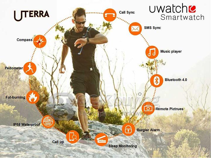 U Watch U Terra IP68 Waterproof Dustproof Shockproof Bluetooth Smart Wrist Watch Pedometer Compass for iOS iPhone Android - Gold