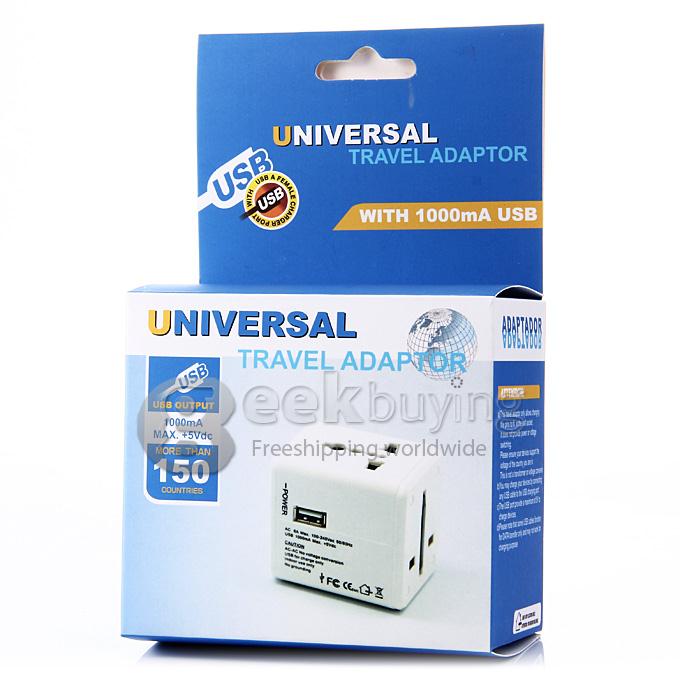 Universal Global Travel AC UK / EU / US / AU Plug Power Adapter Conversion Socket General with USB Port - Pink