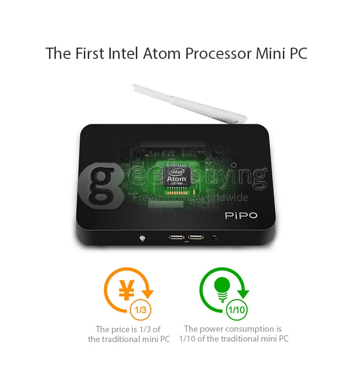 PIPO X7 Windows 8.1 Smart Mini PC TV Box Media Player 2G RAM 32G ROM Intel Z3736F 2.16GHz Quad Core WiFi XBMC KODI Bluetooth - Black
