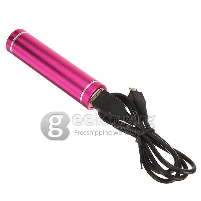Portable Mini Cylinder 1300mAh USB Power Bank External Battery Pack - Rose Red