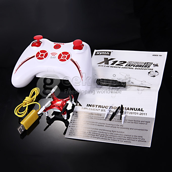 SYMA X12 Nano Explorers 2.4G 4CH RC Quadcopter 6 Axis RTF Micro Quad Copter 3D Eversion Airplane Flying Toys - Red