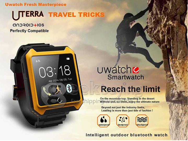U Watch U Terra IP68 Waterproof Dustproof Shockproof Bluetooth Smart Wrist Watch Pedometer Compass for iOS iPhone Android - Black