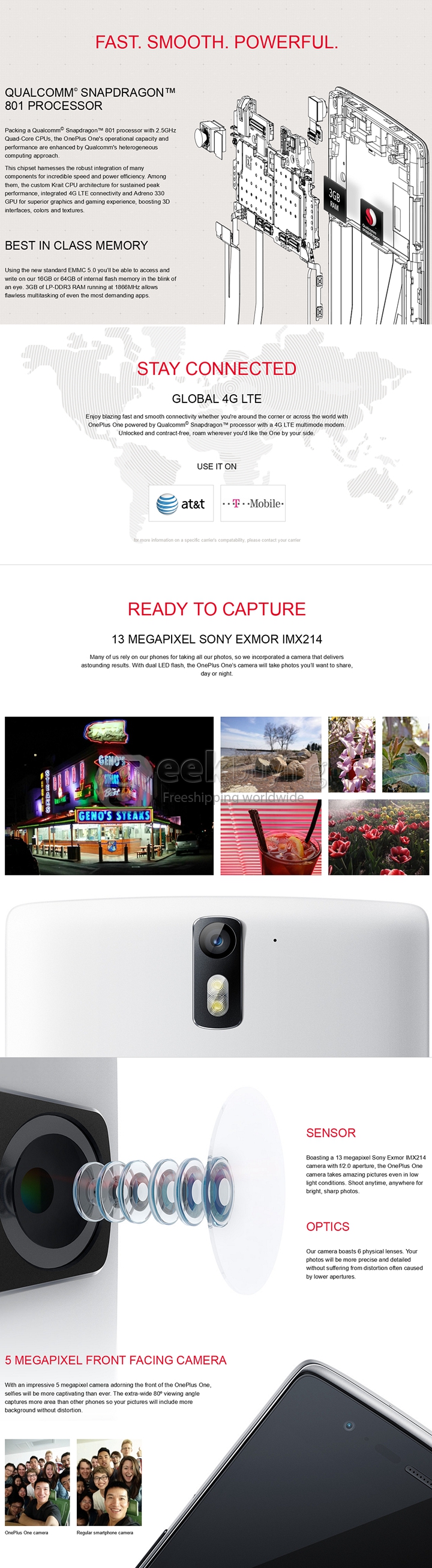 [Spain Stock] ONEPLUS ONE 5.5Inch LTPS Screen CyanogenMod 11.0 OS 3GB 64GB 4G FDD-LTE Smartphone Qualcomm Snapdragon 801(8974AC) Krait 400 Quad Core 2.5GHz 13.0MP OTG NFC - Black