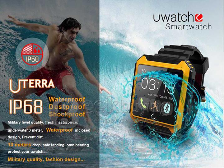 U Watch U Terra IP68 Waterproof Dustproof Shockproof Bluetooth Smart Wrist Watch Pedometer Compass for iOS iPhone Android - Gold