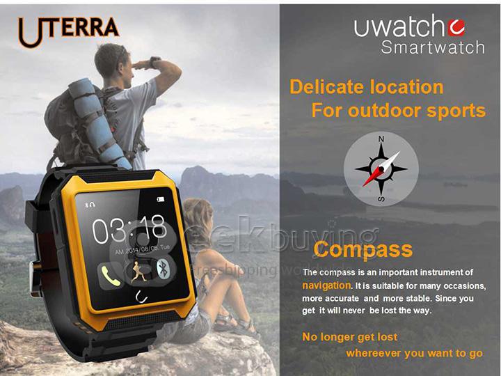 U Watch U Terra IP68 Waterproof Dustproof Shockproof Bluetooth Smart Wrist Watch Pedometer Compass for iOS iPhone Android - Gold