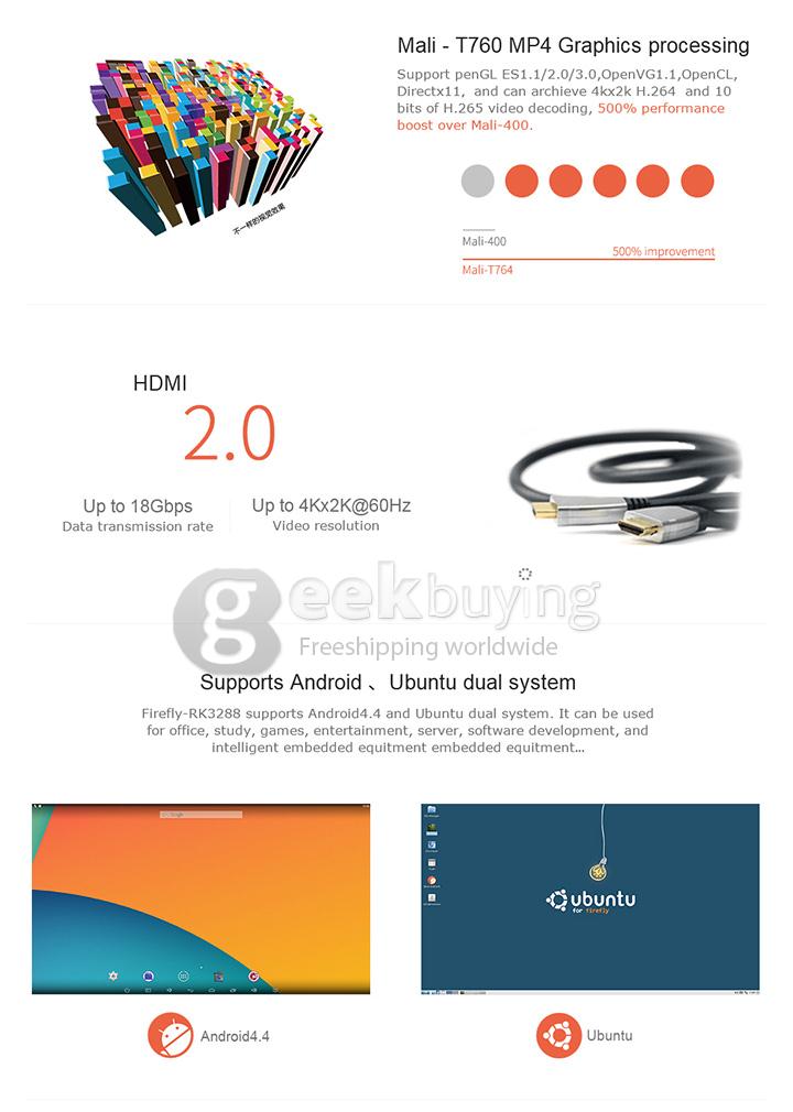 Firefly RK3288 Quad Core Cortex-A17 Processor Development Board 4G/32G Dual System 2.4G/5G WIFI HDMI 2.0 BT 1000M